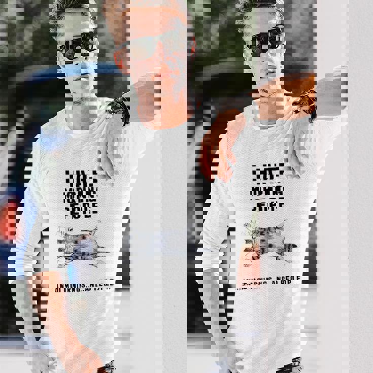 おかしな怠惰な猫 私は朝の人と朝と人が嫌いです 長袖Tシャツ 彼への贈り物