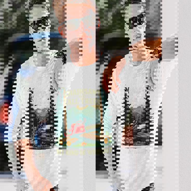 おもしろ林業チェーンソー 背の高い木 ワークアウト ロギング 生活 長袖Tシャツ 彼への贈り物