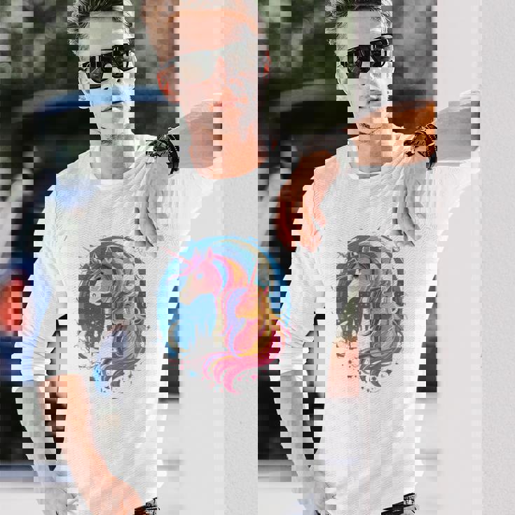 お揃いのママと娘 ユニコーン ナイトシャツ 母の日 長袖tシャツ 長袖Tシャツ 彼への贈り物