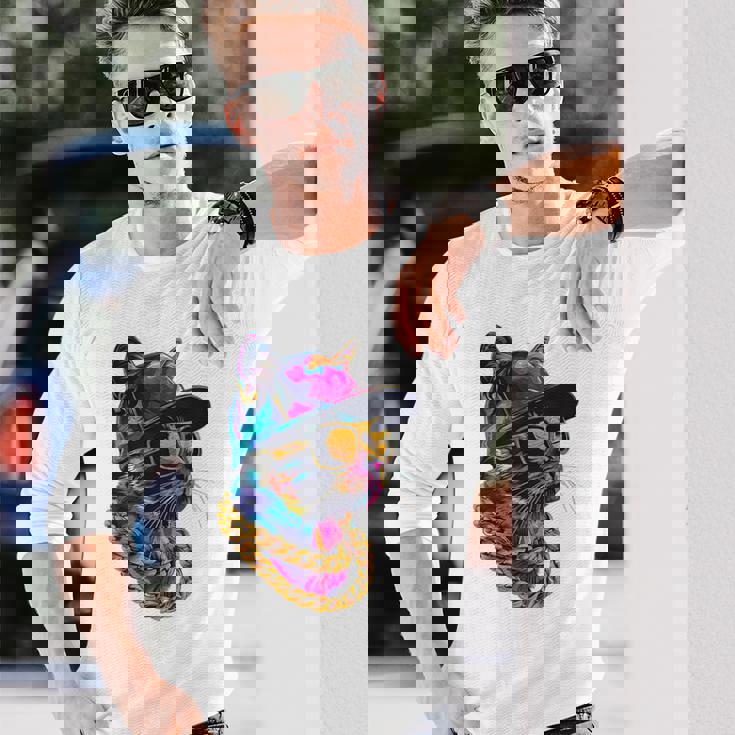 かっこいい ヒップホップ 猫 アーバン ストリートウェア B-Boy グラフィティ 長袖Tシャツ 彼への贈り物