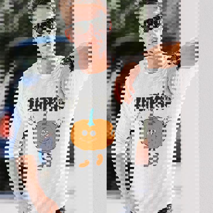 かぼちゃ Pumpkin キャラクター 顔 イラスト かわいい おもしろ シンプル ゆるい 野菜 ゆるキャラ 長袖Tシャツ 彼への贈り物