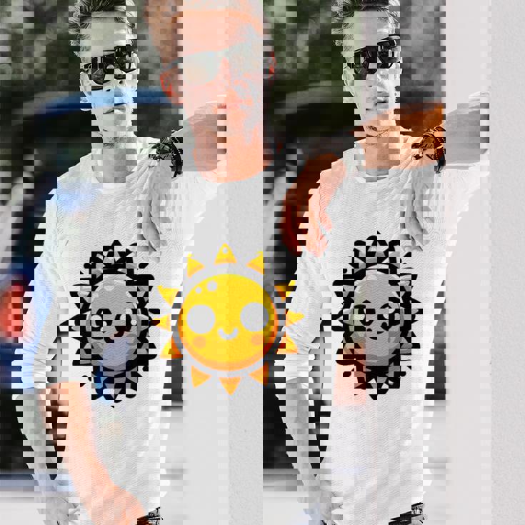 かわいい 漫画 太陽 放射 オレンジ イエロー 愛らしい 長袖Tシャツ 彼への贈り物