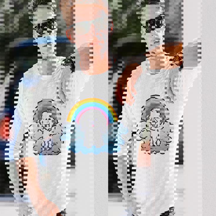 かわいいボロネーゼ犬 レインボークラウド カラフル カワイイ 子犬好き 長袖Tシャツ 彼への贈り物