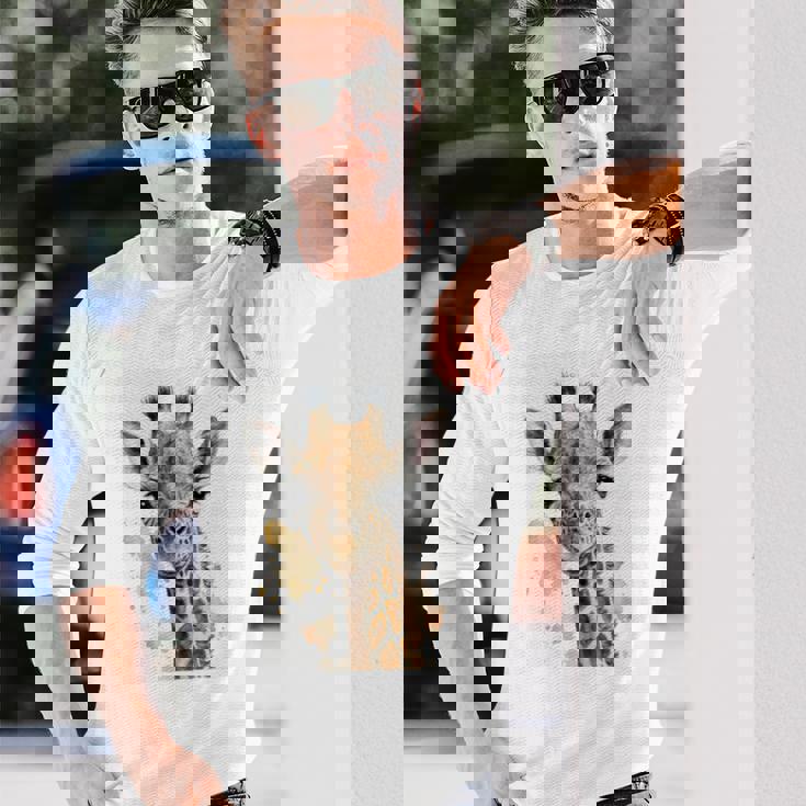 かわいい水彩画 キリン 赤ちゃん 美的 動物 アート 絵画 長袖tシャツ 長袖Tシャツ 彼への贈り物