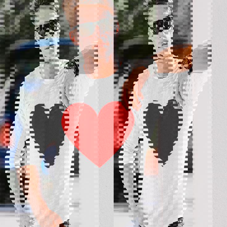 かわいい赤ミニマリスト ハート 長袖Tシャツ 彼への贈り物