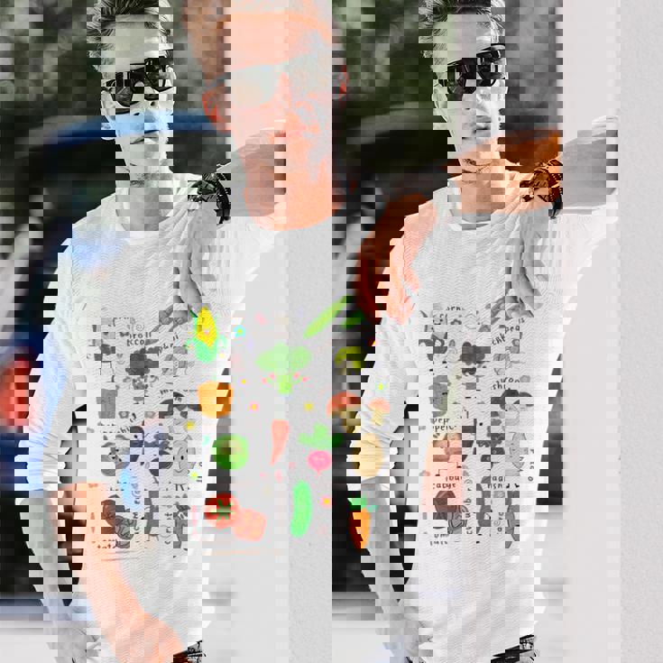 かわいい野菜 かわいい野菜 ヘルシーフード 食べる ビーガン 長袖Tシャツ 彼への贈り物