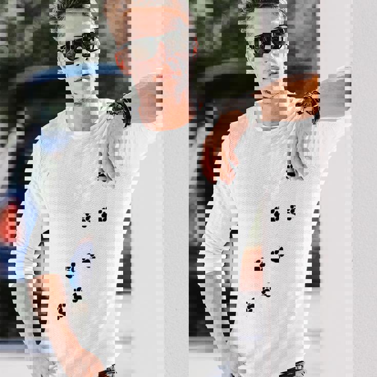 かわいい面白い猫の足跡 長袖Tシャツ 彼への贈り物