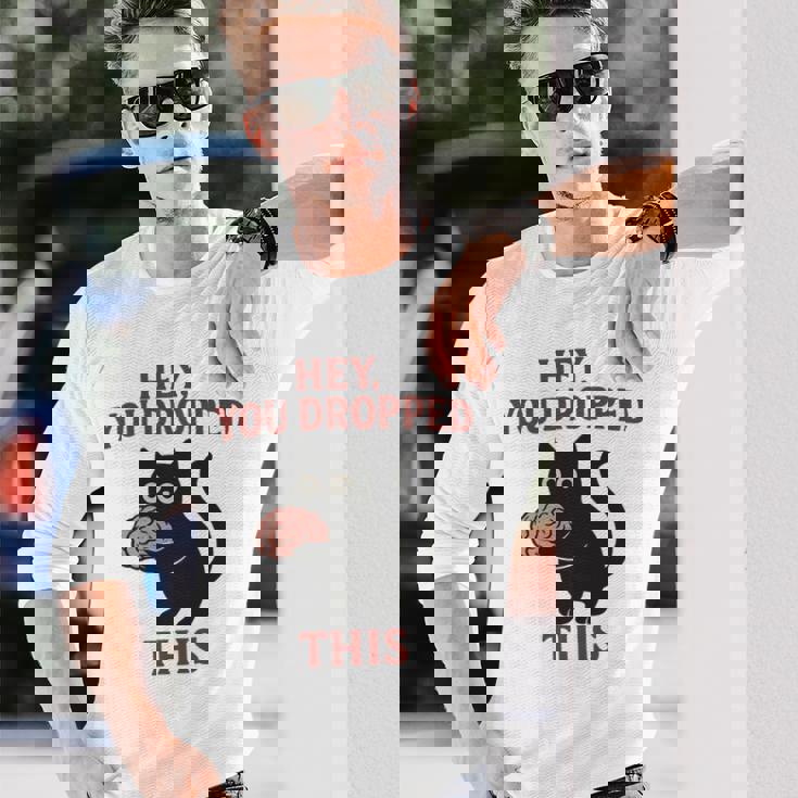 この脳みそのかわいい黒猫のミームを落とした 長袖tシャツ 長袖Tシャツ 彼への贈り物