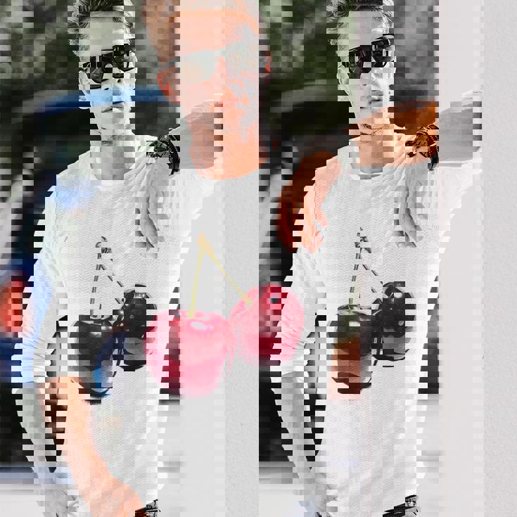 さくらんぼ フルーツ モチーフ イラスト さくらんぼ 長袖Tシャツ 彼への贈り物