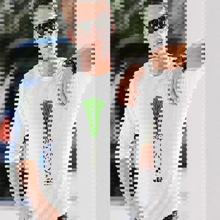 ねぎ 葱 顔 イラスト かわいい おもしろ 面白い 簡単 シンプル ゆるい 野菜 長袖Tシャツ 彼への贈り物