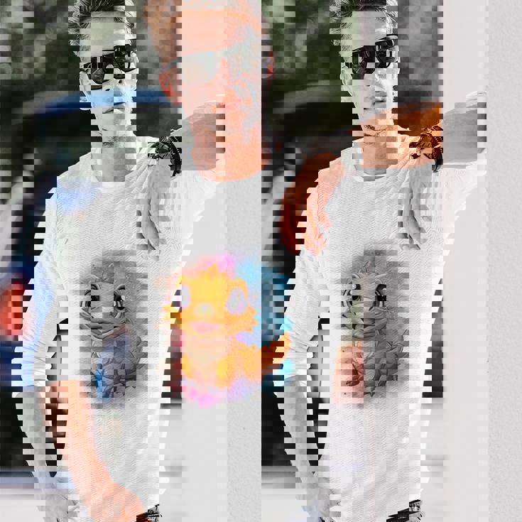 ひげを生やしたドラゴンの白い服のレインボーフラッグ 長袖Tシャツ 彼への贈り物