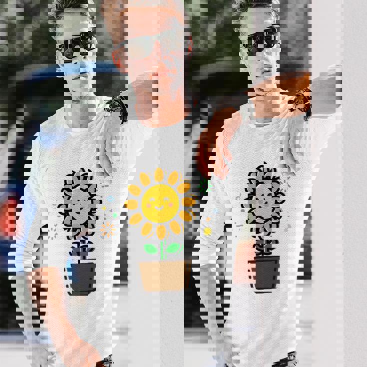 ひまわり 花 ポット シンプル クリップアート 長袖Tシャツ 彼への贈り物