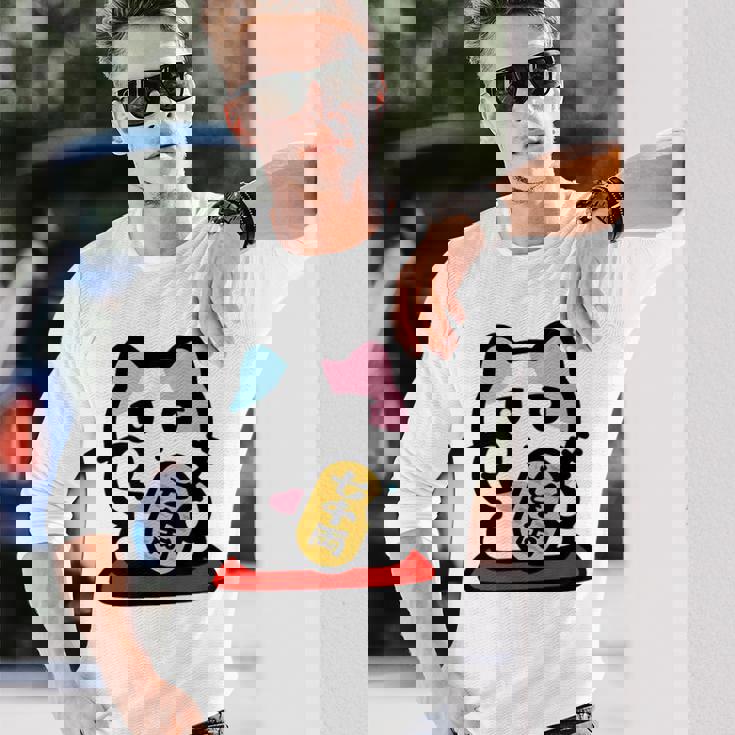 びーえするるる【Bsテレ東公式】まねきねこイラストtシャツ（ホワイト） 長袖Tシャツ 彼への贈り物