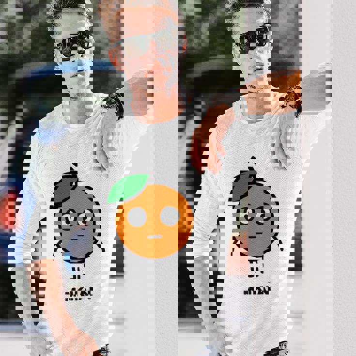 みかん Mikan 顔 イラスト かわいい おもしろ 面白い 簡単 シンプル ゆるい 果物 長袖Tシャツ 彼への贈り物