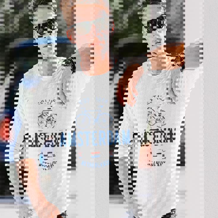 アムステルダム バイク シティ アムステルダム バイクタウン オランダの国旗 長袖Tシャツ 彼への贈り物