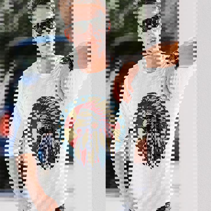 アメリカンイーグル チーフ インディアン ヘッドドレス ネイティブイーグル 長袖tシャツ 長袖Tシャツ 彼への贈り物