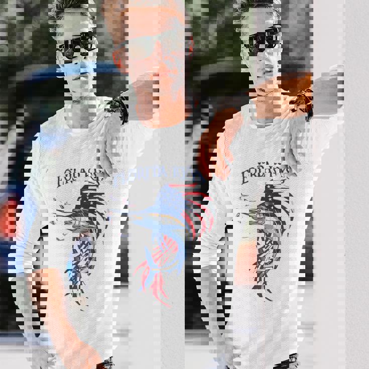 アメリカ国旗 愛国的 カジキ マーリン フロリダの鍵 長袖Tシャツ 彼への贈り物