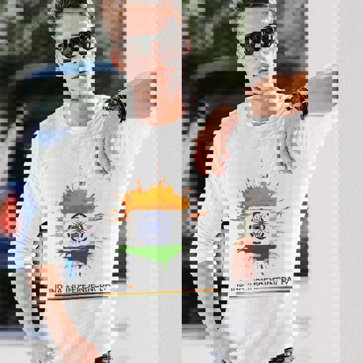 インド独立記念日 1947年8月15日 インド国旗 愛国心 長袖Tシャツ 彼への贈り物