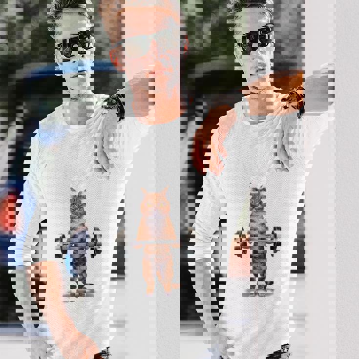 ウェイトリフティング 筋トレ バーベル やる気がないなら家に帰れ 赤毛 猫 ねこ 長袖Tシャツ 彼への贈り物