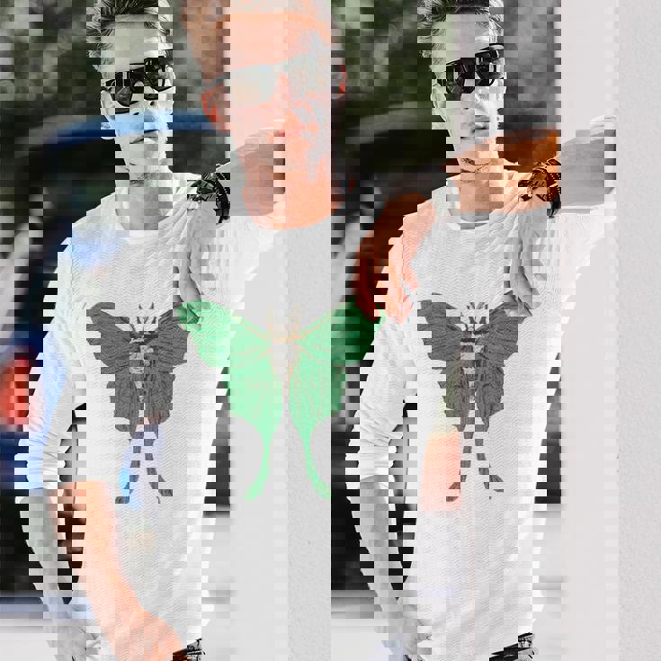 オオミズアオ ルナモス 薄い 緑色 黄緑色 蛾 Luna Moth レトロ 虫 昆虫 イラスト かっこいい おしゃれ 長袖Tシャツ 彼への贈り物