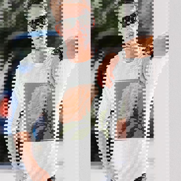 オリジナル現代アート「ピーチローズ」 長袖Tシャツ 彼への贈り物