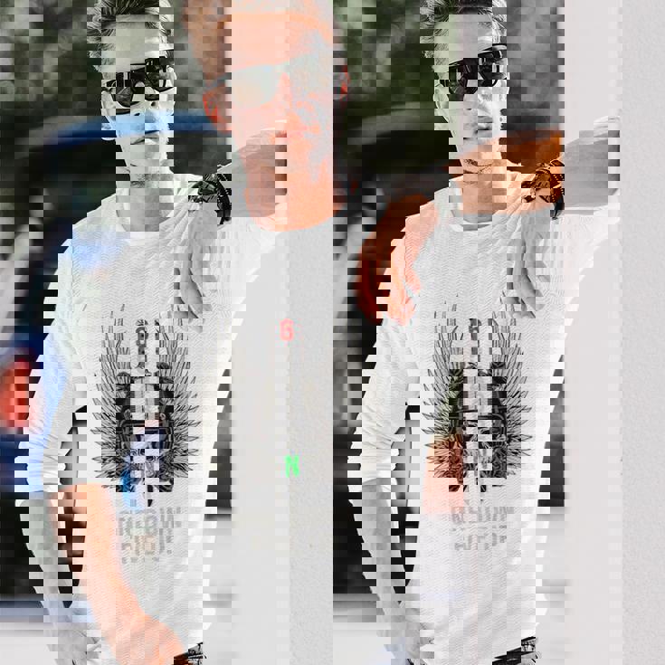 オートバイのギアシフト 1 ダウン 5 アップ バイカー スカル 背面 長袖Tシャツ 彼への贈り物