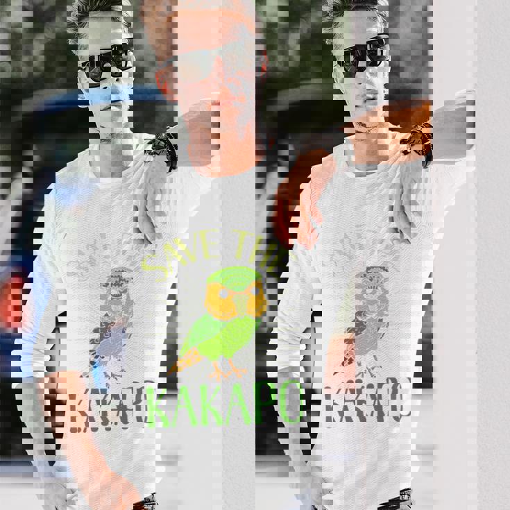 カカポ絶滅危惧保全啓発鳥を救え 長袖tシャツ 長袖Tシャツ 彼への贈り物