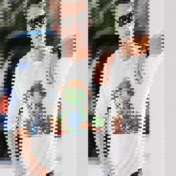 カメは農夫、かわいいデザイン。 長袖Tシャツ 彼への贈り物