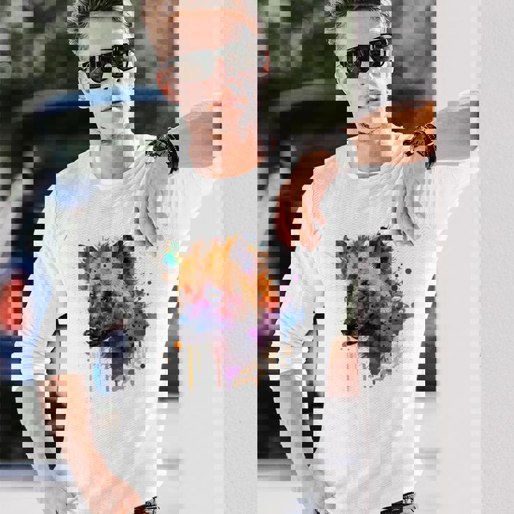 カラフルなハイエナプレデター 水彩画携帯電話ケース 長袖Tシャツ 彼への贈り物