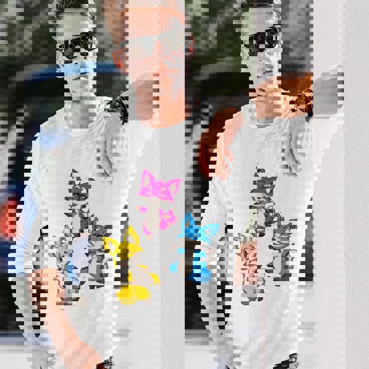 カワイイ・パンセクシュアル・プライド・フォックス 長袖tシャツ 長袖Tシャツ 彼への贈り物