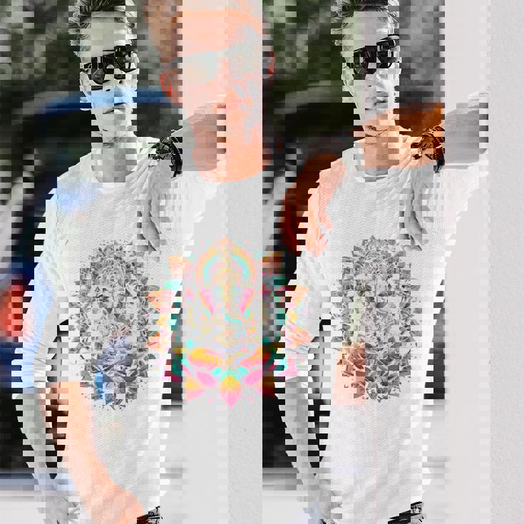 ガネーシャシンボル ヨガ ヒンドゥー教 象 神 ガネーシャ プージャ 長袖tシャツ 長袖Tシャツ 彼への贈り物