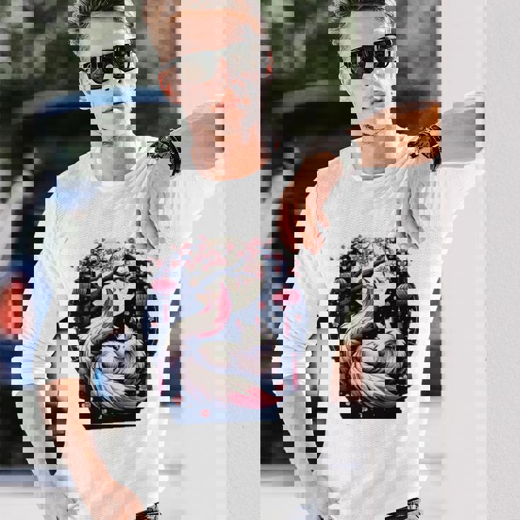 キツネ キツネ 桜 花 日本 九尾狐 長袖tシャツ 長袖Tシャツ 彼への贈り物