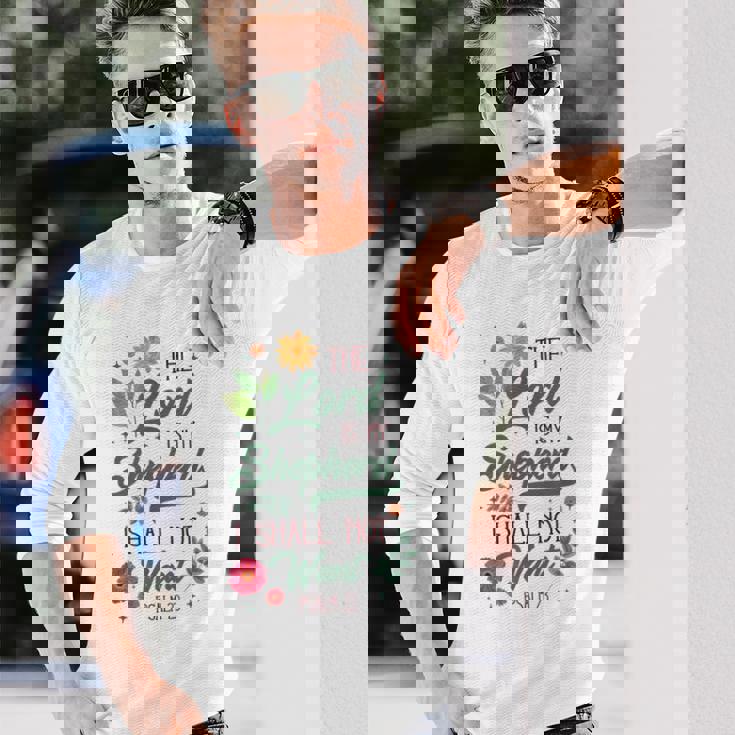 キリスト教聖書の詩 主は私の羊飼い 詩篇 23 花 長袖Tシャツ 彼への贈り物