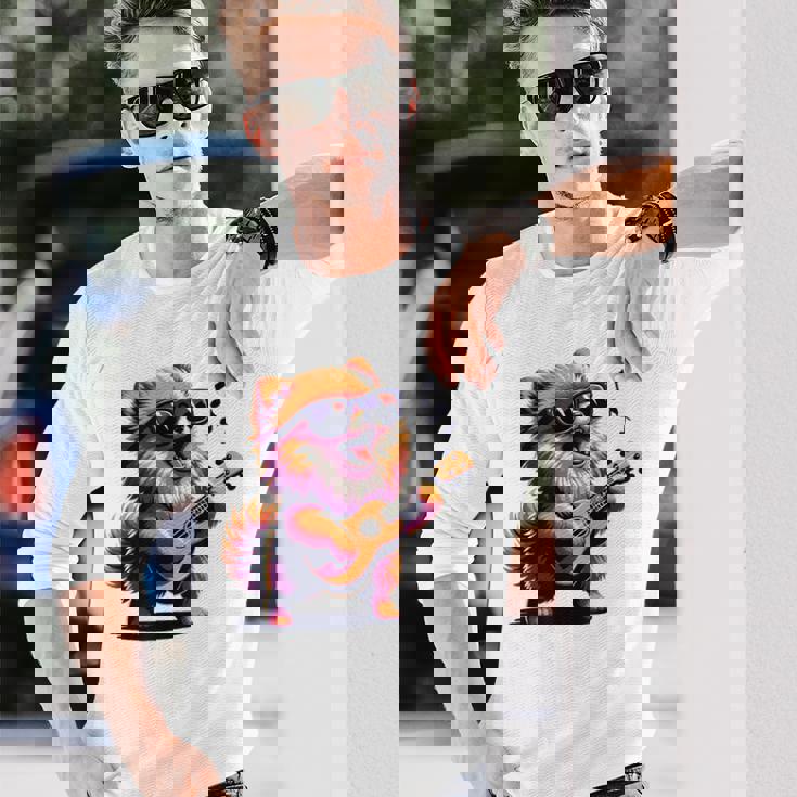 ギターを弾く犬 ポメラニアン 面白い 長袖Tシャツ 彼への贈り物