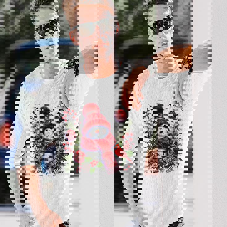 クリスマスの雪だるま 長袖Tシャツ 彼への贈り物