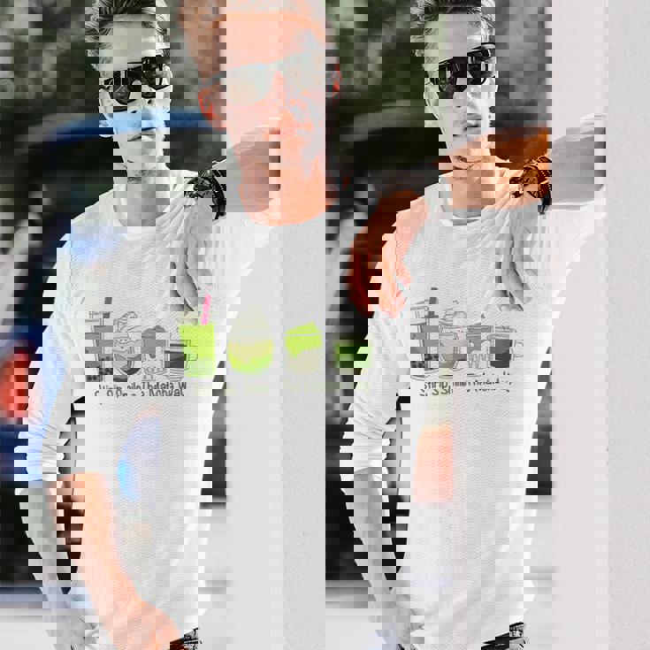 クリーミーダルゴナ抹茶ボバティー、スマイル、抹茶の方法 長袖Tシャツ 彼への贈り物