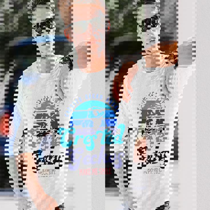 クレステッドゲッコーは私を笑顔にする エキゾチックなトカゲ 長袖Tシャツ 彼への贈り物