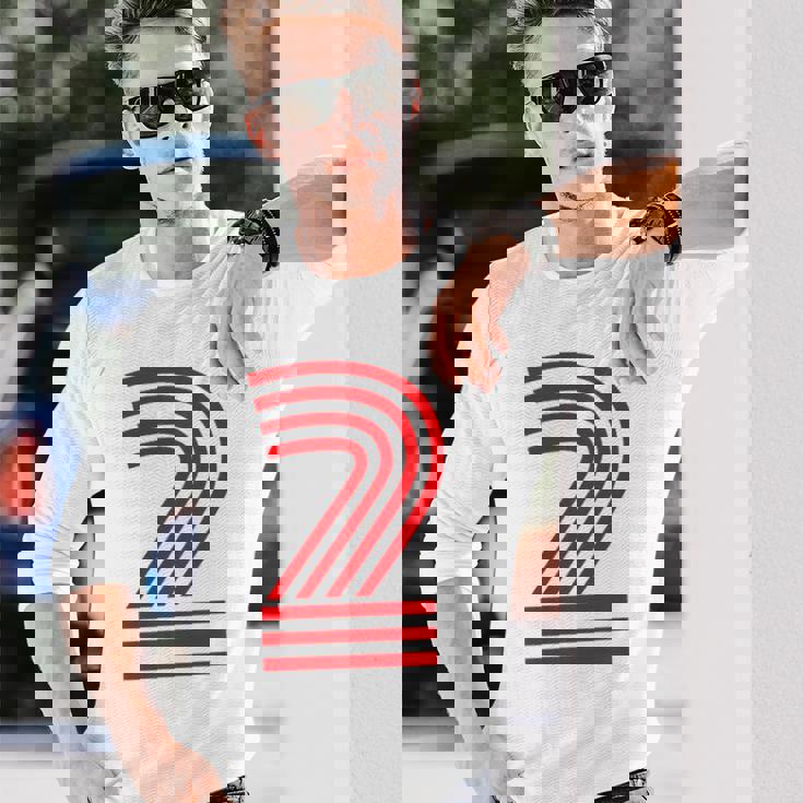 クールなレトロなレタリングジャージ、背番号2 Two Dos 長袖Tシャツ 彼への贈り物