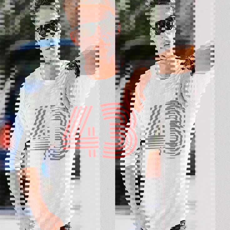 クールなレトロなレタリングジャージ、背番号43 Fourtythree 長袖Tシャツ 彼への贈り物