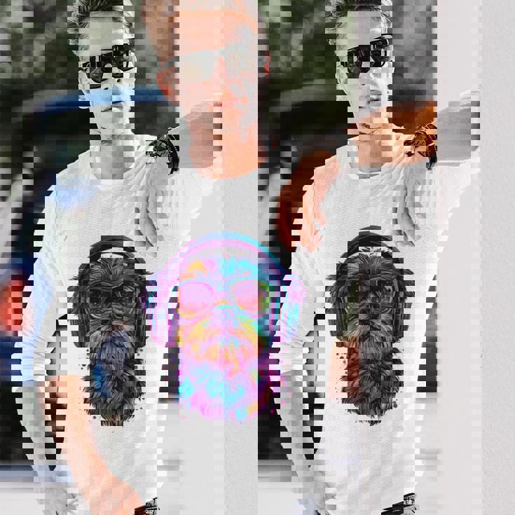 グリフォン ブリュッセロ 犬 音楽 ヘッドホン グリフォン ブリュッセル 長袖Tシャツ 彼への贈り物