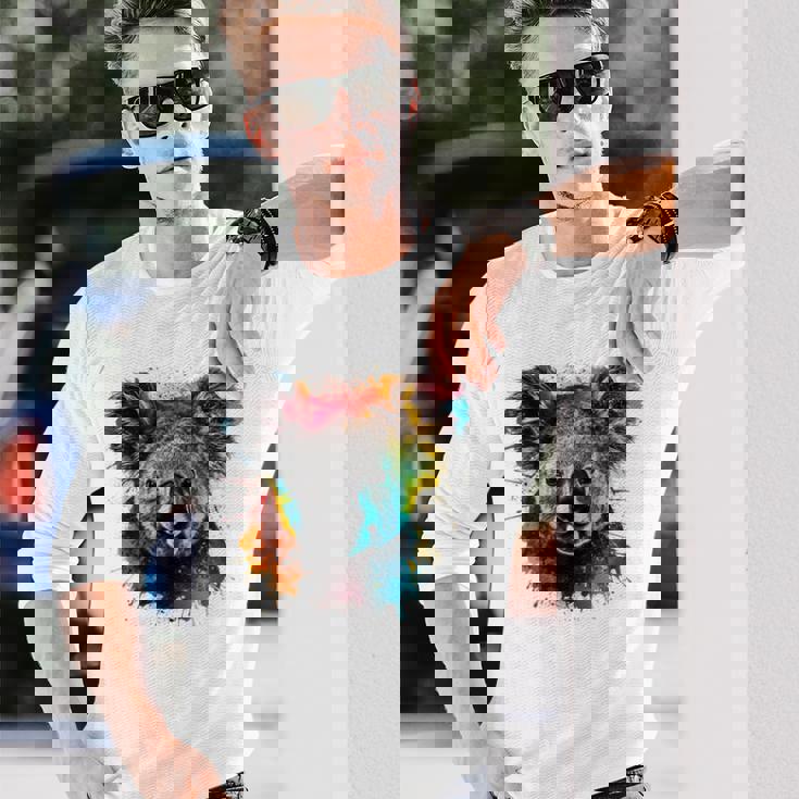 コアラ アートワーク カラフル アートアニマル コアラ 長袖Tシャツ 彼への贈り物