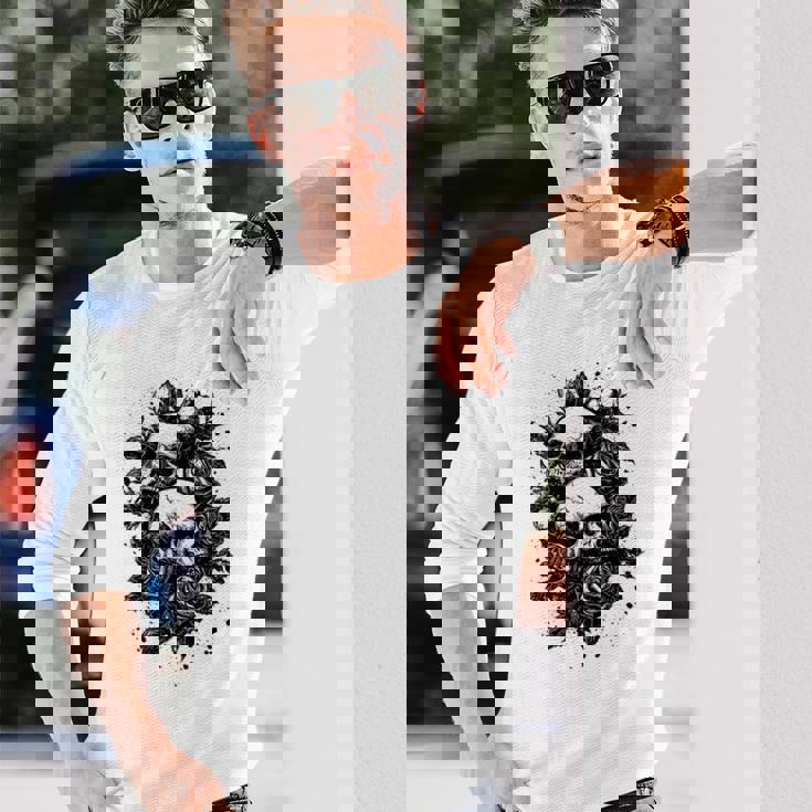 ゴシック フローラル アートワーク ゴス 美的 ローズ オルタナティブ フローラル 長袖Tシャツ 彼への贈り物