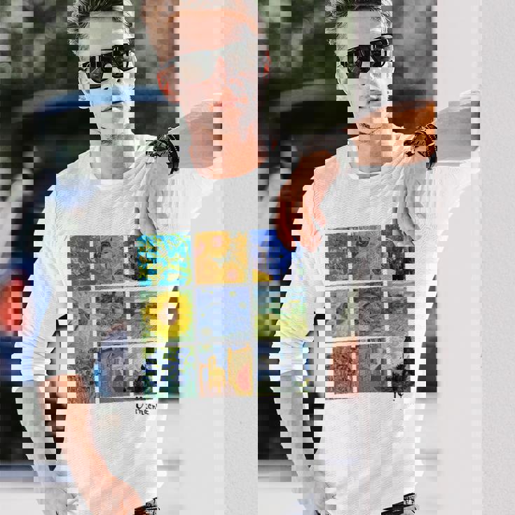 ゴッホの絵画、ひまわり、星月夜 長袖Tシャツ 彼への贈り物