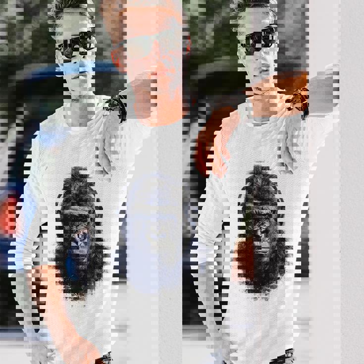 ゴリラ 描画 動物 イラスト 抽象画 アート ゴリラ 長袖Tシャツ 彼への贈り物