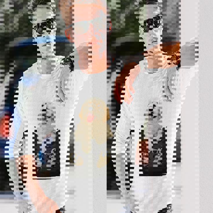 ゴールデンレトリバー ポケットに入った子犬 長袖tシャツ 長袖Tシャツ 彼への贈り物