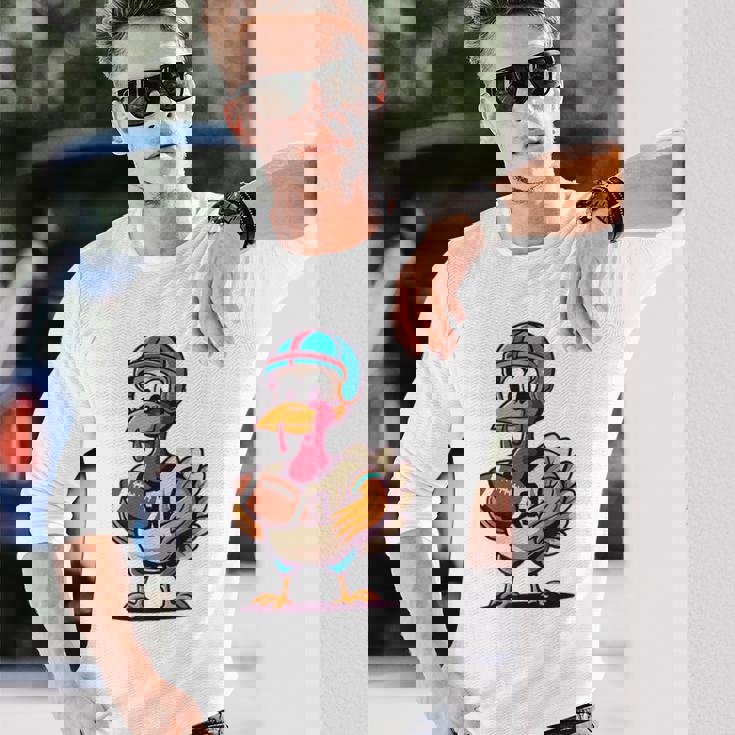 サンクスギビング かわいい七面鳥 アメリカンフットボール ボーイズ キッズ 長袖Tシャツ 彼への贈り物