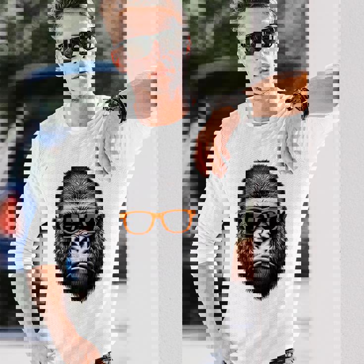 サングラスをかけたクールなゴリラグラフィックアート 長袖tシャツ 長袖Tシャツ 彼への贈り物