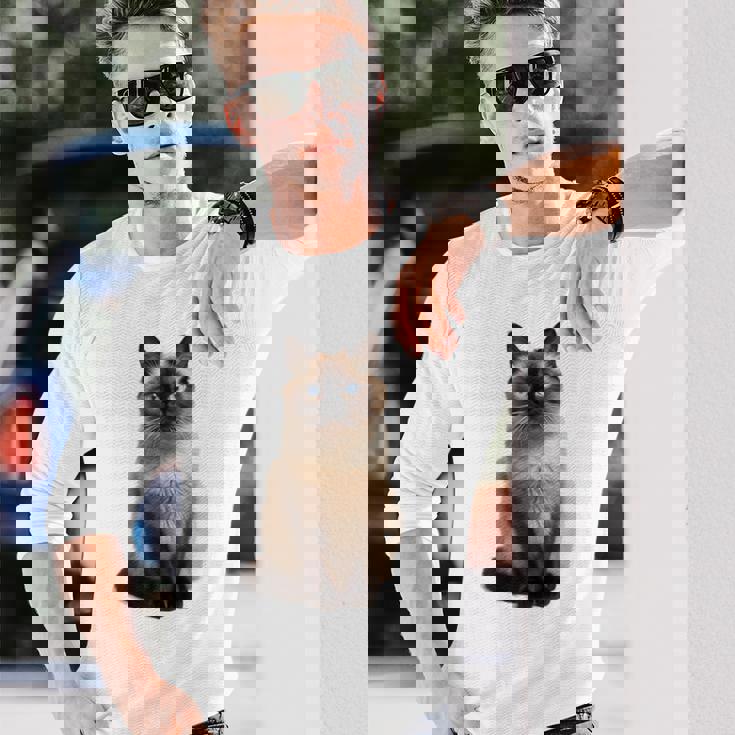 シャム猫 美人 雄大なシャム猫 ラブリーシャム猫 長袖Tシャツ 彼への贈り物