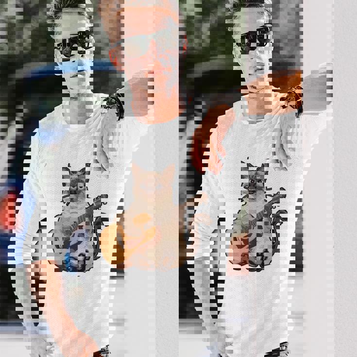 シャム猫ギタリスト ミーザー ギター奏者 長袖Tシャツ 彼への贈り物