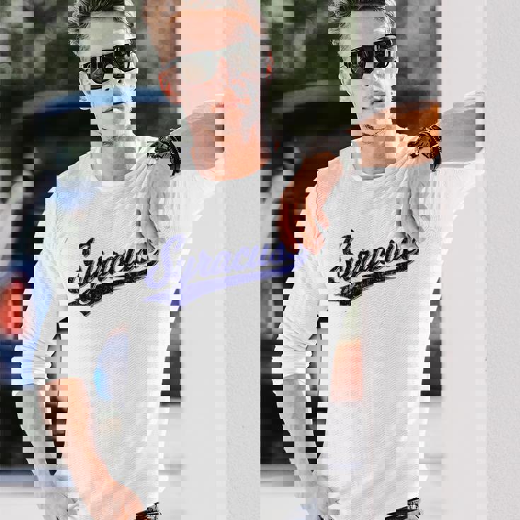 シラキュース ニューヨーク バーシティ スクリプト クラシック スポーツ ジャージスタイル 長袖Tシャツ 彼への贈り物